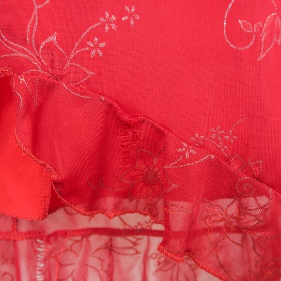 Vintage 90s Candy Rocket Red Floral Ruffle Mini Dress - Picture 10 of 11